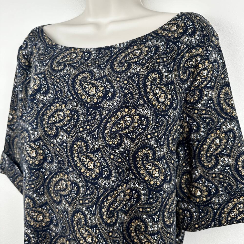 Lauren Ralph Lauren Paisley Cotton Blend Top Shirt Lauren Navy Multi XXL Classic - Picture 6 of 16